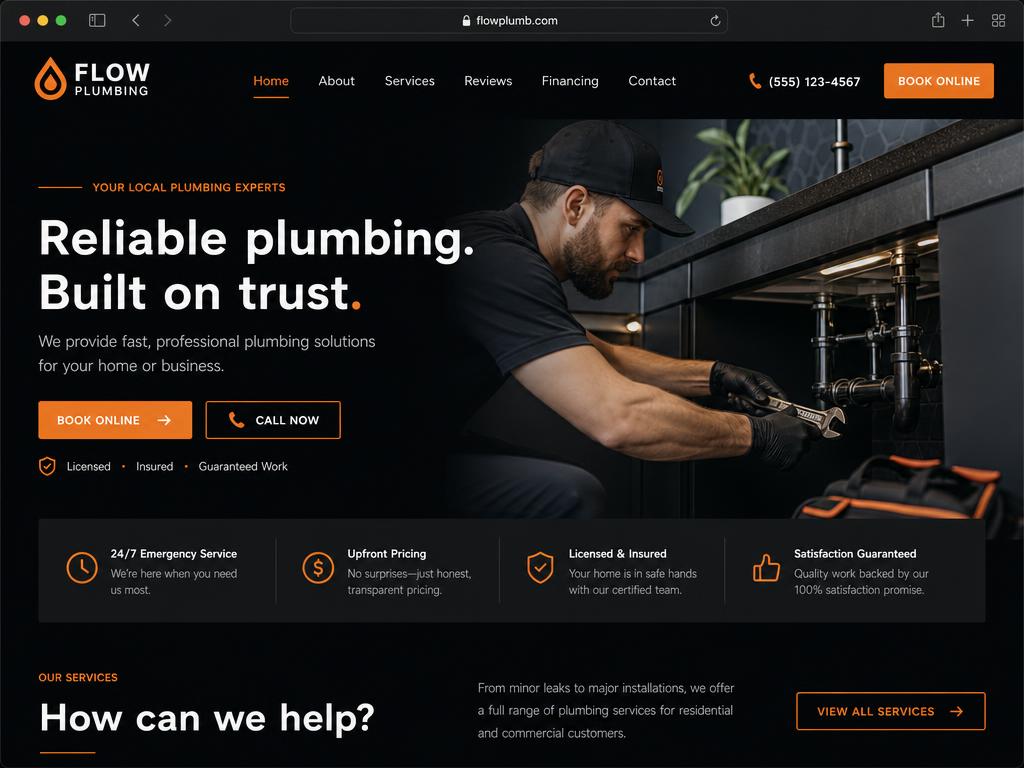 Plumbing website design template — Emergency style