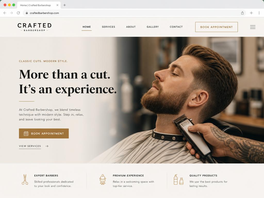 Barbershop website design template — Heritage style