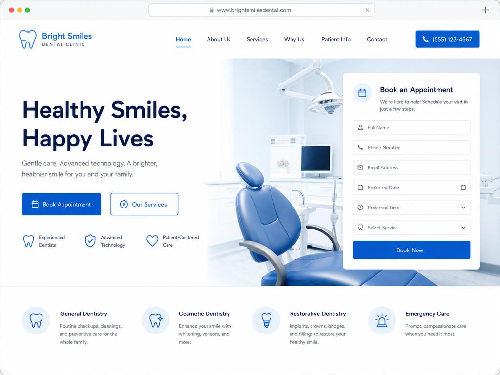 Dental website design template — Calm Clinic style