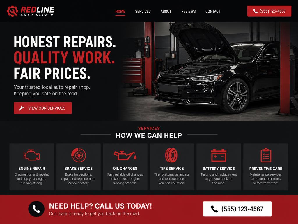 Auto Repair website design template — Garage style